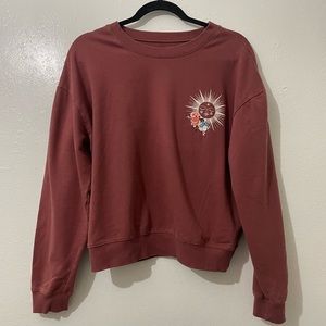 🌺Rebellious One Sun Pattern Burgundy Crew Neck